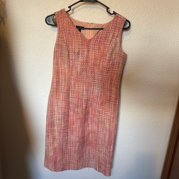 Talbots Pink Sheath Tweed Midi Dress V-Neck Sleeveless - Picture 1 of 3